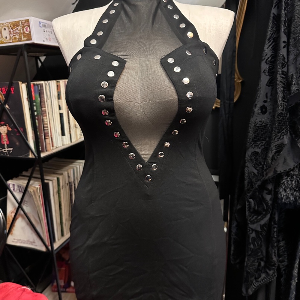 Dolls Kill Black Bodycon Dress with Plunge Neckline for Night Out